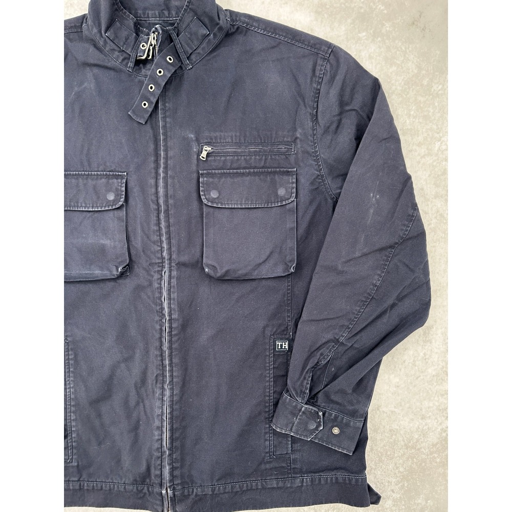Tommy Hilfiger Mens Navy Blue Cotton Canvas Field Jacket Utility Mock Neck M
